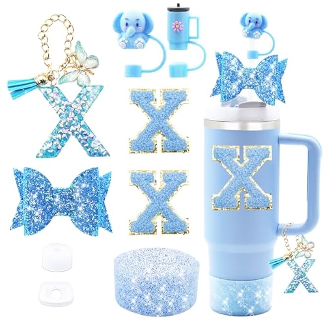 9PCS Cup Accessories Set For Stanley 30oz 40oz,Including 2PCS Stanley Straw Cover and Boot,Spill Proof Stopper,Handle Charm,Bow straw,2PCS Sticker Letter (Letter U)