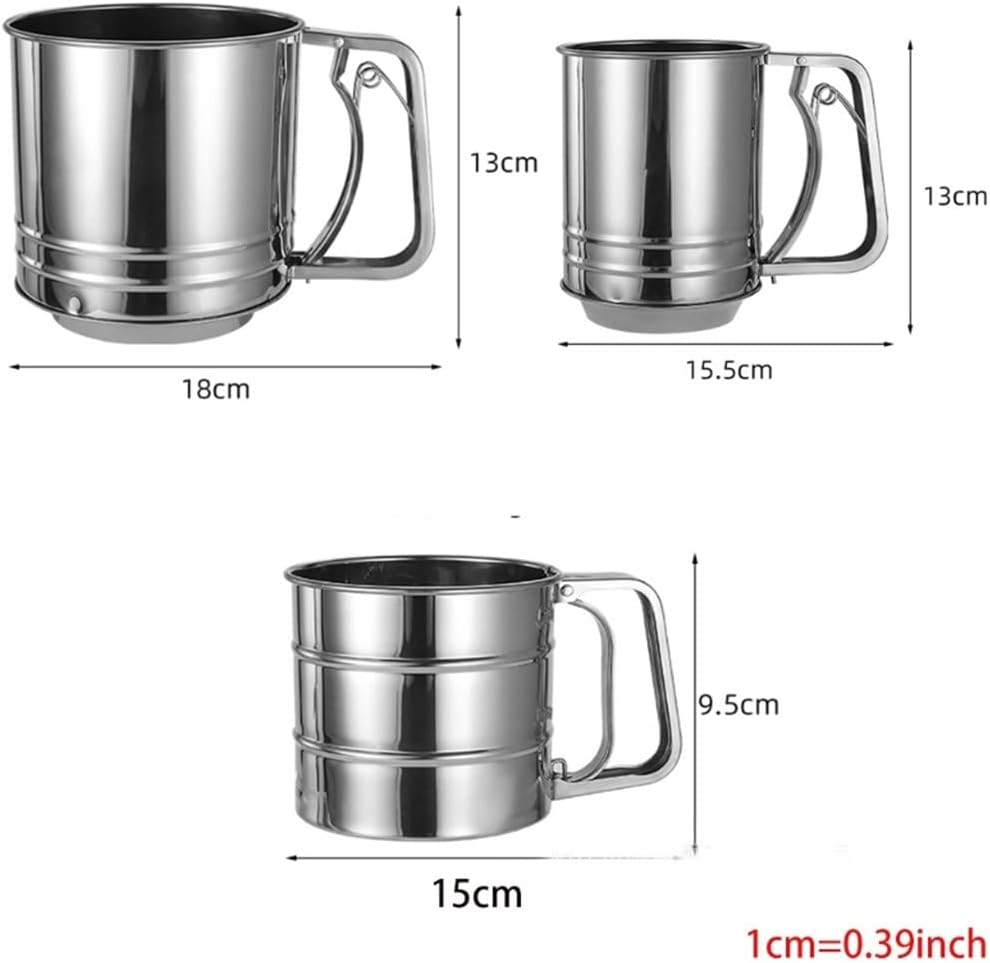 Stainless Steel Flour Sifter With Hand Press Layers Sieve Baking Cup For