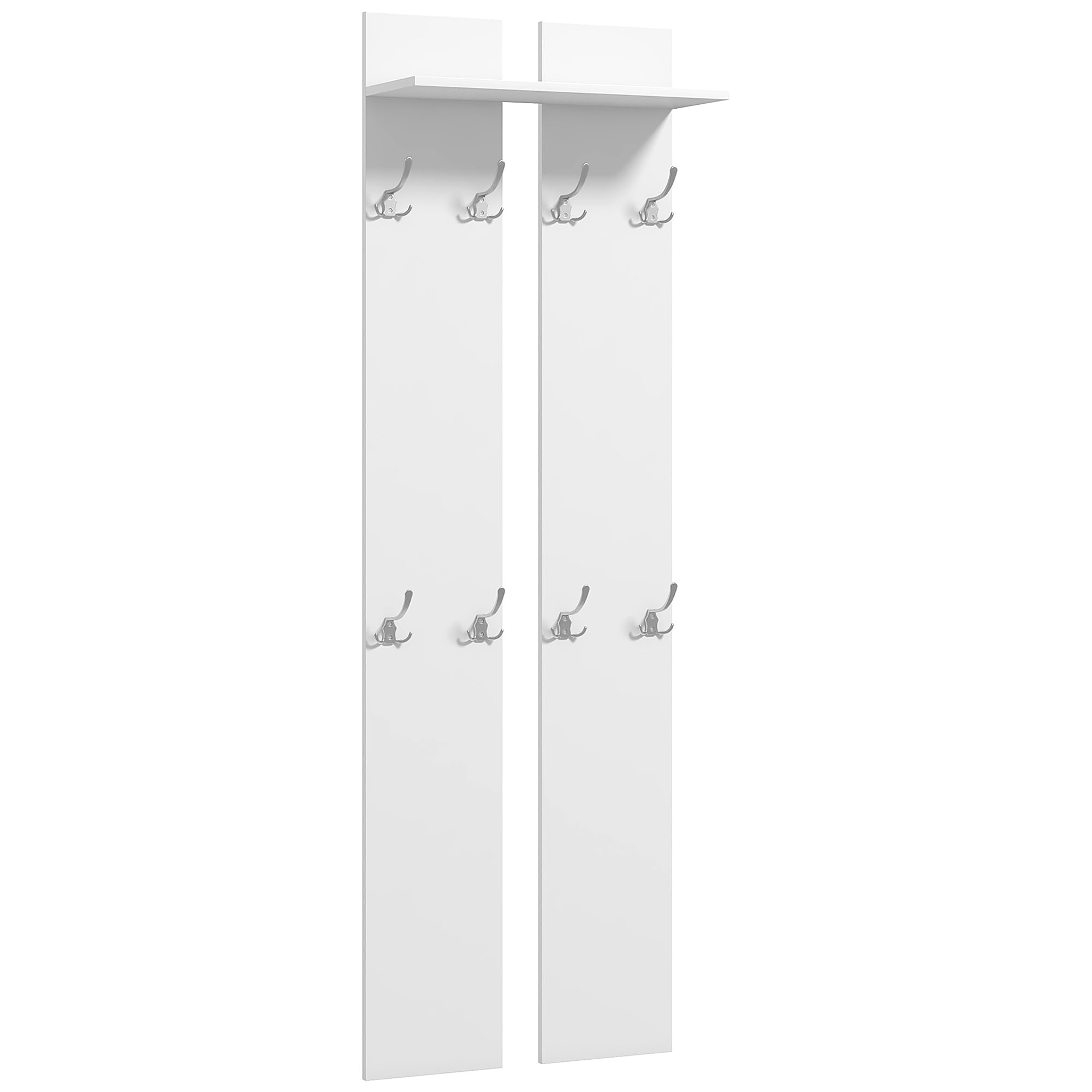 HOMCOM Perchero para Ropa de Pared Moderno Perchero de Entrada con Estante y 8 Ganchos para Recibidor Pasillo 55x21,3x170 cm Blanco