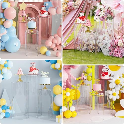 Soportes de exhibición de acrílico transparente para una decoración elegante de eventos, perfectos para mostrar flores, postres, pasteles y globos en bodas y fiestas