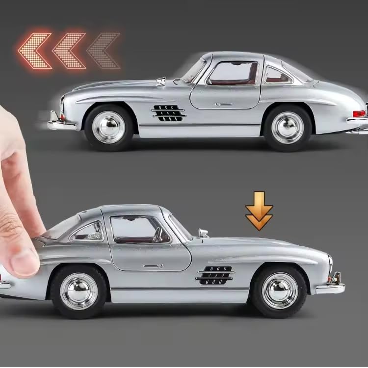 Image of Alokik Enterprise 1:24 Black Marcedes Benz Vintage 300SL Diecast Metal Pull Back Car with 6 Openable Doors with Sound and Light Toy Decoration car Best Gift Toys for Kids 【Black】