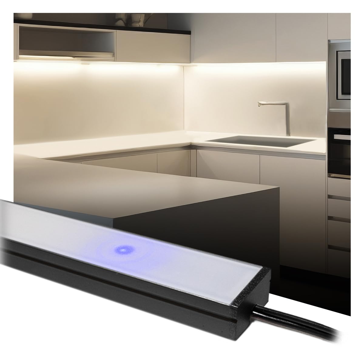 Barretta Led su misura con dimmer touch per sottopensili - Colore Nero - Personalizzabile da 30cm a 200cm con luminosità regolabile (150 cm, Luce Naturale 4000K)