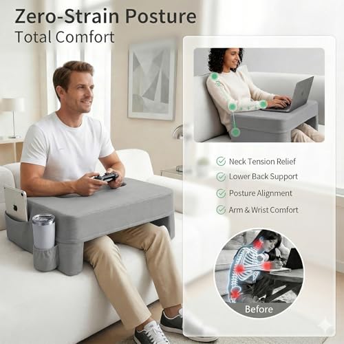 Image of septsun Lap Desk Pillow, Large Ergonomic Couch and Bed Desk for Laptop | Gray Soft Foam Workstation for Gaming, Reading, WFH Fits 13-17 inch Laptop; Armrest Support, Smooth Mouse Area, Large Pockets