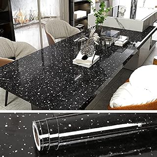 VEELIKE Black Granite Wallpaper Self Adhesive for Living Room Waterproof Oilproof 40cm x 300cm Sticky Back Plastic Kitchen Contact Paper Peel and Stick for Countertops Worktop Vinyl Covering