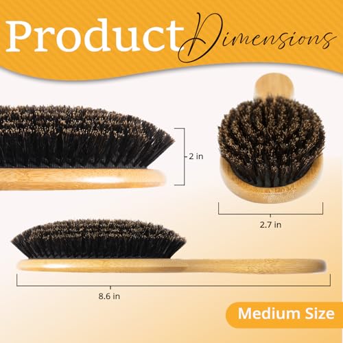 Image of Natural Boar Bristle Hair Brush Set for Women, Men and Kids With Thin, Normal And Fine Hair. Restore Shine And Texture To Your Hair. Wooden Comb, Travel Bag and Spa Headband Included!