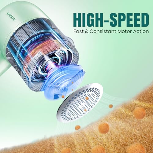 Image of VGR V-813 Professional Lint Remover for Clothes, Rechargeable Fabric Shaver with Stainless Steel Blades, USB Type-C Charging, Powerful Fuzz Remover for Sweater, Wool, Blanket & Furniture, Pastal Green