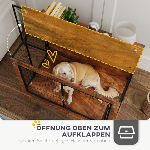 PawHut Hundekäfig Möbel, Hundebox für Zuhause, für große Hunde unter 30 kg, Hundehaus mit 2 verschließbaren Türen, Stahl, 98 x 60 x 65,5 cm, Rustikales Braun