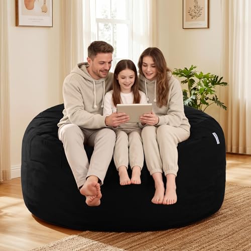 Image of HABUTWAY Bean Bag Chair: Giant 5' Memory Foam Furniture Bean Bag Chairs for Adults with Microfiber Cover 5Ft (Black)