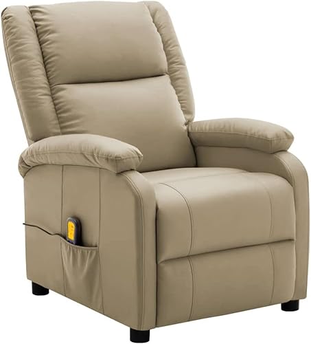 Hommdiy Sillón de masaje con vibración, calefacción, sillón de televisión, sillón de relax, sillón de relax, sillón acolchado, sillón reclinable de piel sintética (marrón capuchino) Cover