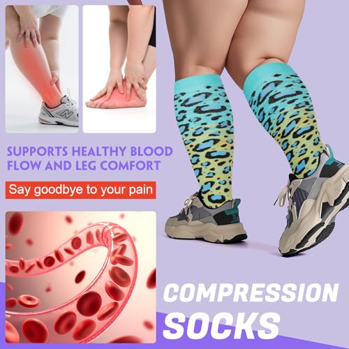 Image of 4 Pairs Plus Size Compression Socks,Extra Wide Calf 20-30 mmHg Knee High Compression Socks for Men Women Circulation