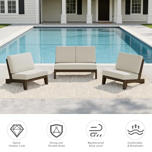 Image of Pia Ricoo 4 Piece Patio Furniture Sets, Outdoor Loveseat Sofa Set with 2 Chairs & Coffee Table, Patio Conversation Set for Backyard, Deck, Lawn, Light Camel