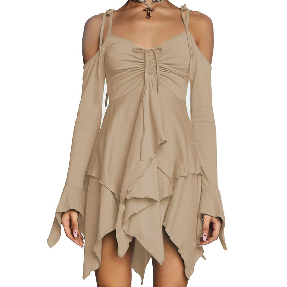 Fancy Uyee Womens Gothic Vintage Spaghetti Strap Ruched V Neck