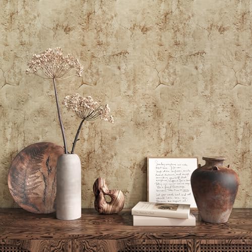 VEELIKE Aged Tan Concrete Wallpaper Peel and Stick Textured Distr...