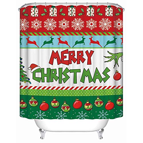 Allenjoy 72X72 Inch Merry Christmas Shower Curtain For Bathroom Sets Winter New Year Xmas Bells Tree Snowflakes Holiday Bath Decor Decorations Durable Waterproof Fabric Machine Washable With 12 Hooks #TOP5