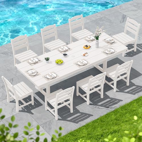 Image of SERWALL Outdoor Armless Dining Chairs Set of 2, All-Weather HDPE Patio Chair with 19.7 inch Widened Seat, for Backyard, Garden, White