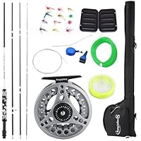 Sougayilang Standard Fly Fishing Combo Starter Kit, 5/6 Gewicht 9' Fliegenrute mit SuperPolymer Griff, Zubehör, Tragetasche, Fly Box Fall für Angeln Fliegen-schwarz