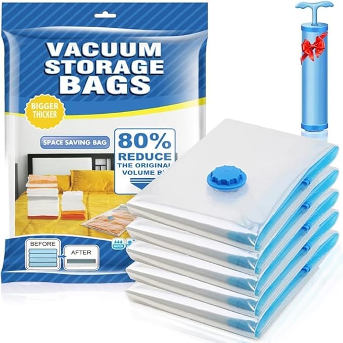 Space Saver Vacuum Storage Bags – Durable Airtight Compression Bags for Clothes, Blankets & Travel Essentials – 5 Pack with Small, Medium & Large Sizes