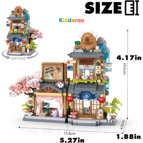 Image of Kawaii Capybara Hot Spring House Mini Building Blocks Set, 570+ PCS Cute City Street View Architecture Model Kit for Ages 14+ | Collectible Home Decor Toy with 1 Year Manufacturing Warranty