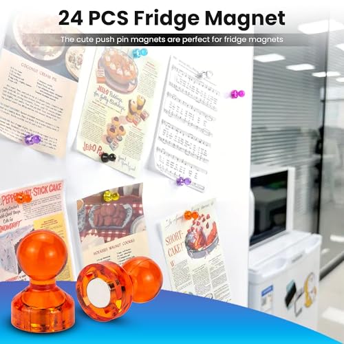Image of Homeaura Strong Fridge Magnets - 24 Pcs Colorful Magnetic Thumb Tacks for Whiteboard, Office, School, Kitchen, and Home Organization - Super Strong Holding Power for Notes, Photos, and Reminders