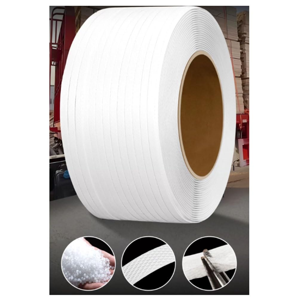 Rolle Aus Gewebtem Umreifungsband, Polypropylen (PP) Umreifungsband, Hohe Reißfestigkeit (1300 Lbs), für Paletten, Kartons & Industrieverpackungen, Weiß(White/15)