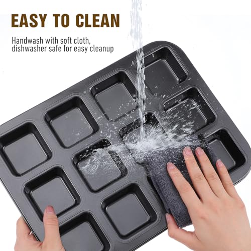 HOFURME 2 Pack Mini Brownie Pan with Dividers, Brownie Bite Pan, 12 Cavity Square Cupcake Pans, Non-Stick Carbon Steel Baking Tray for Individual Brownies, Cakes & Cookies by HOFURME - Image 5