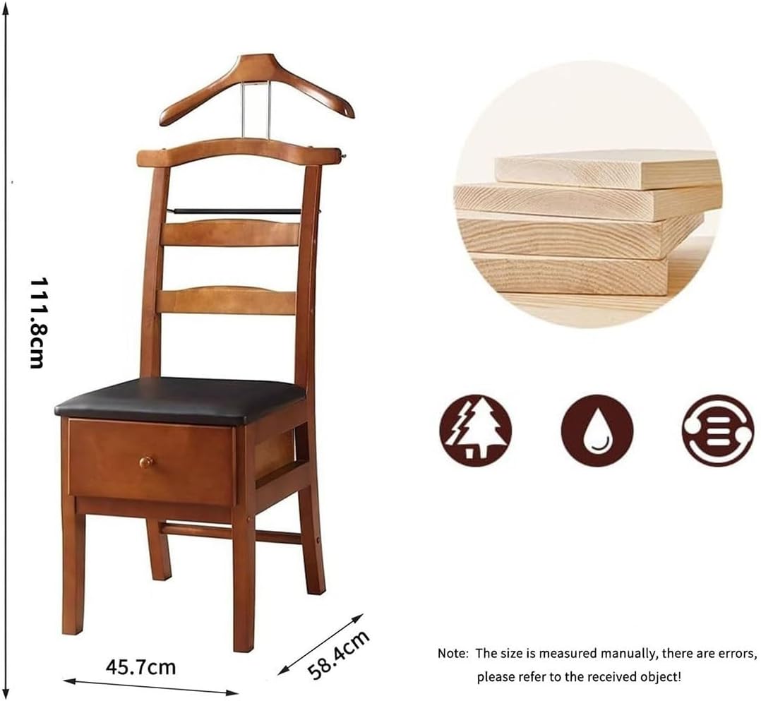 Brown Valet Stand with Office Chair Hanger Drawer Trouser Bar Tie Belt Bar Freestanding Clothes Valet Stand Organizer Storage