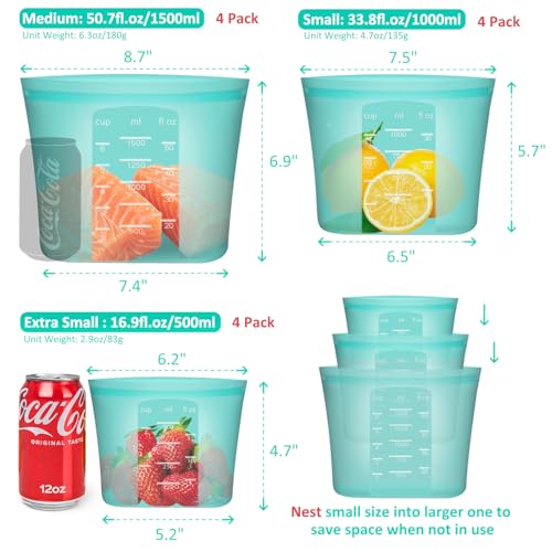 12 Pack Reusable Silicone Bags