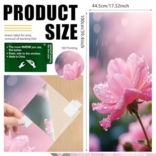 Image of Nuxovilar Pink Flower Floral Cling Window Film 17.5x39.3 in PVC