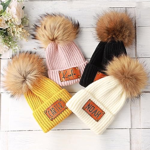 Personalised Baby Pom Pom Hat - Single Pom Pom Knitted Beanie Winter Baby Hat - Grey Warm Cozy Winter Hats for Baby2