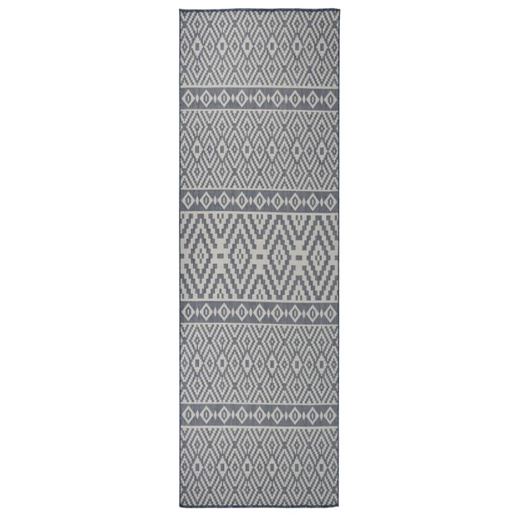 Tapis d'extérieur à tissage plat - Bleu - 80 x 250 cm - En 100 % polypropylène - Robuste - Résistant aux UV - Résistant aux intempéries - Pour terrasse, balcon, salon, couloir et cuisine