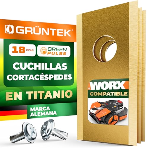 GRÜNTEK 18 Cuchillas de Repuesto para Robot Cortacésped Worx. Acero inoxidable extraduro, con revestimiento TiN, cuchillas de repuesto de alta precisión