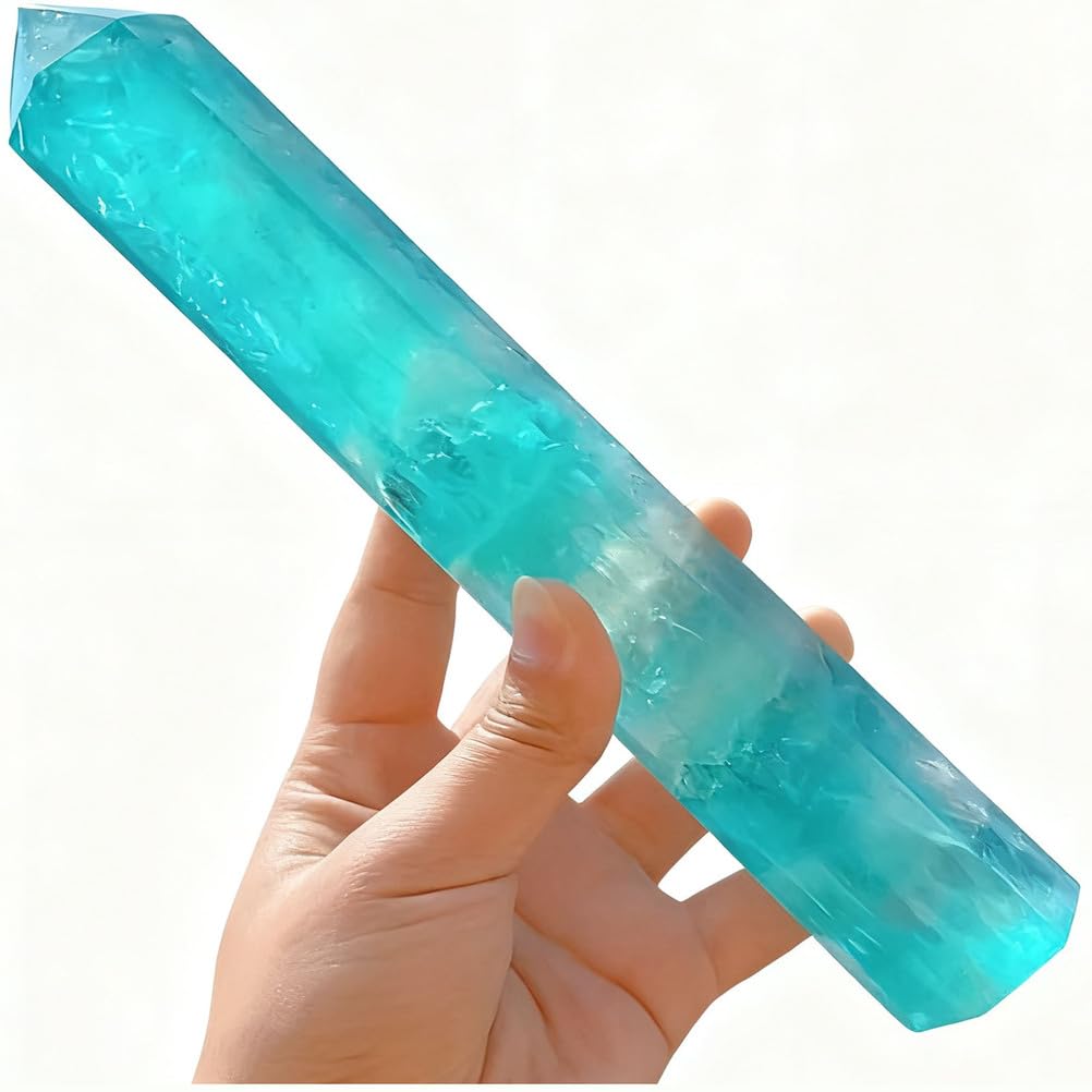 QWZTAEOZA Fluorite Crystals Wands, Polishing Stone, Hexagonal Point Obelisk Large Gemstones,Crystal Pillar for Grid Gifts 15CM,18 * 3.5cm