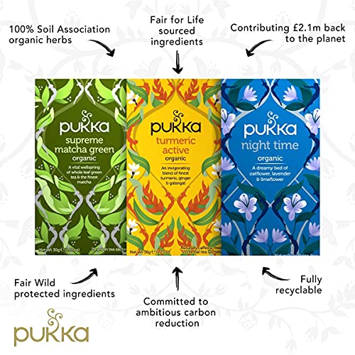 Pukka Organic Tea Bags, Day To Night Herbal Tea Collection Herbal Tea With Supreme Green Matcha, Turmeric Active, & Night Time, 20 Count (Pack Of 3) 60 Tea Bags #TOP2