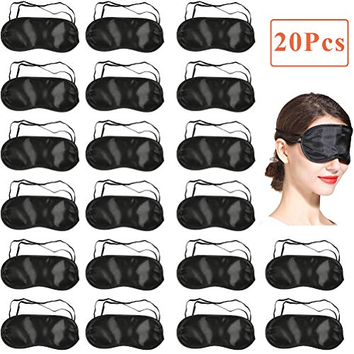 FOCCTS 20pcs Antifaces para dormir Suave de Ligero con Correa Elástica para Viajes de Sueño, Relájate durante el Almuerzo, Mini Juegos Interactivos 19 * 8.5 cm (Negro)