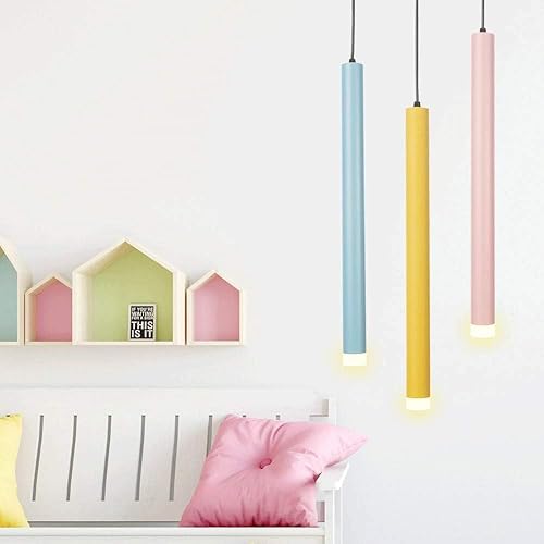 Miniatura 4 de Lámpara colgante de tubo de luz cálida nórdico amarillo cilíndrico de una sola cabeza Downlight lámpara colgante para isla de cocina comedor tienda