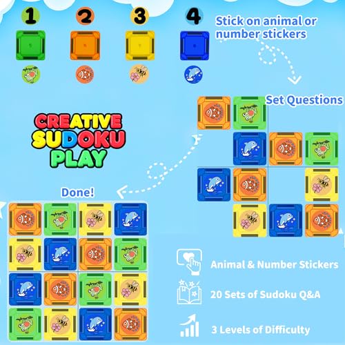 Image of Mini Magnetic Tiles Travel Set with Case 42pcs, Mini Magnetic Blocks | Bonus Sudoku Play, Number & Animal Stickers, Portable Travel Toys for Kid, STEM Educational Sensory Toys, Classroom Must Have