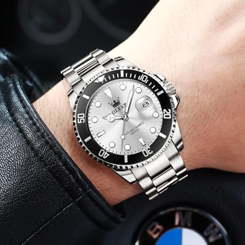 Image of OLEVS Watches for Men,Classic Luxury Big Face Men Watches, Silver Dress Stainless Steel Men Wrist Watch with Luminous Analog Relojes para Hombres