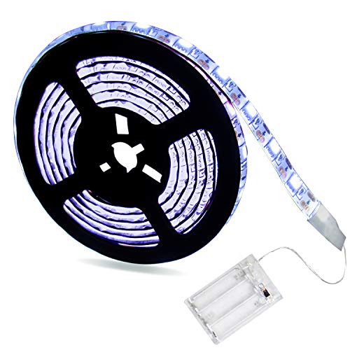 Tesfish Tiras de luces led 2 metros 120 LEDs funciona con pilas 24W SMD 5050 Impermeable 6000K Blanco Portátil Batería Luces de cuerda para Gabinete Cocina, Estante, Decoración del hogar