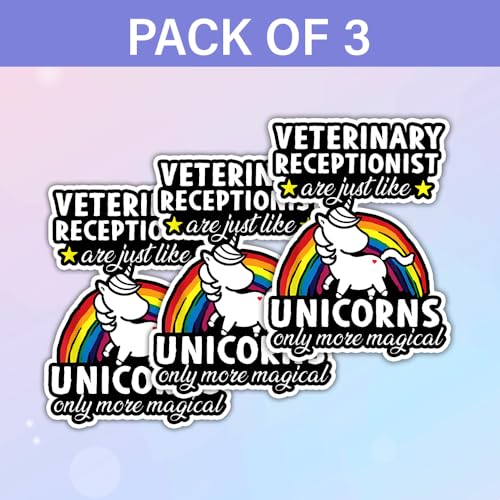 Image of SODAVA (Set of 3) Vet Receptionist Stickers Funny Unicorn Vet Receptionist Veterinary Tech Stickers Behind Veterinarian is Exhausted Receptionist Stickers Gift Graphic Bumper Stickers