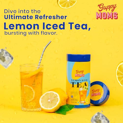 Image of GUPPY MOM'S Lemon Iced Tea - Sugar-Free Fruit Drink with Vitamin C | Powdered Iced Tea | Premium Mixer & Healthy Energy Drink Alternative | 400g (Pack of 2) - Up to 40 Servings
