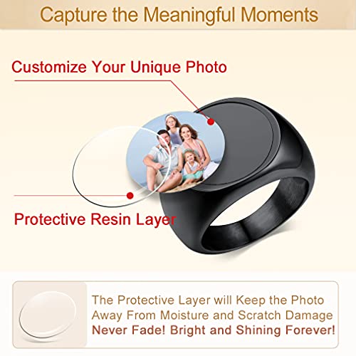 Custom4U Personalized Rings with Pictures Inside Custom Photo Ring Name Engraving Stainless Steel Signet Ring/Heart Ring Size 7-14 Customized Memorial Jewelry for Men Women (Gift Box)4