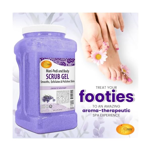 SPA REDI - Exfoliating Scrub Pumice Gel, Lavender and Wildflower, 128 Oz - Manicure, Pedicure and Body Exfoliator Infused with Hyaluronic Acid, Amino Acids, Panthenol and Comfrey Extract