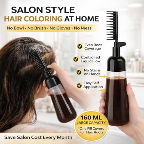 Image of dream pulse Root Comb Hair Dye Applicator Bottle 160ML, 2 in 1 Hair Oil & Hair Color Applicator Comb Bottle, Scalp Oil Applicator, Hair Coloring Dyeing Dispensing Bottle for Home & Salon Use