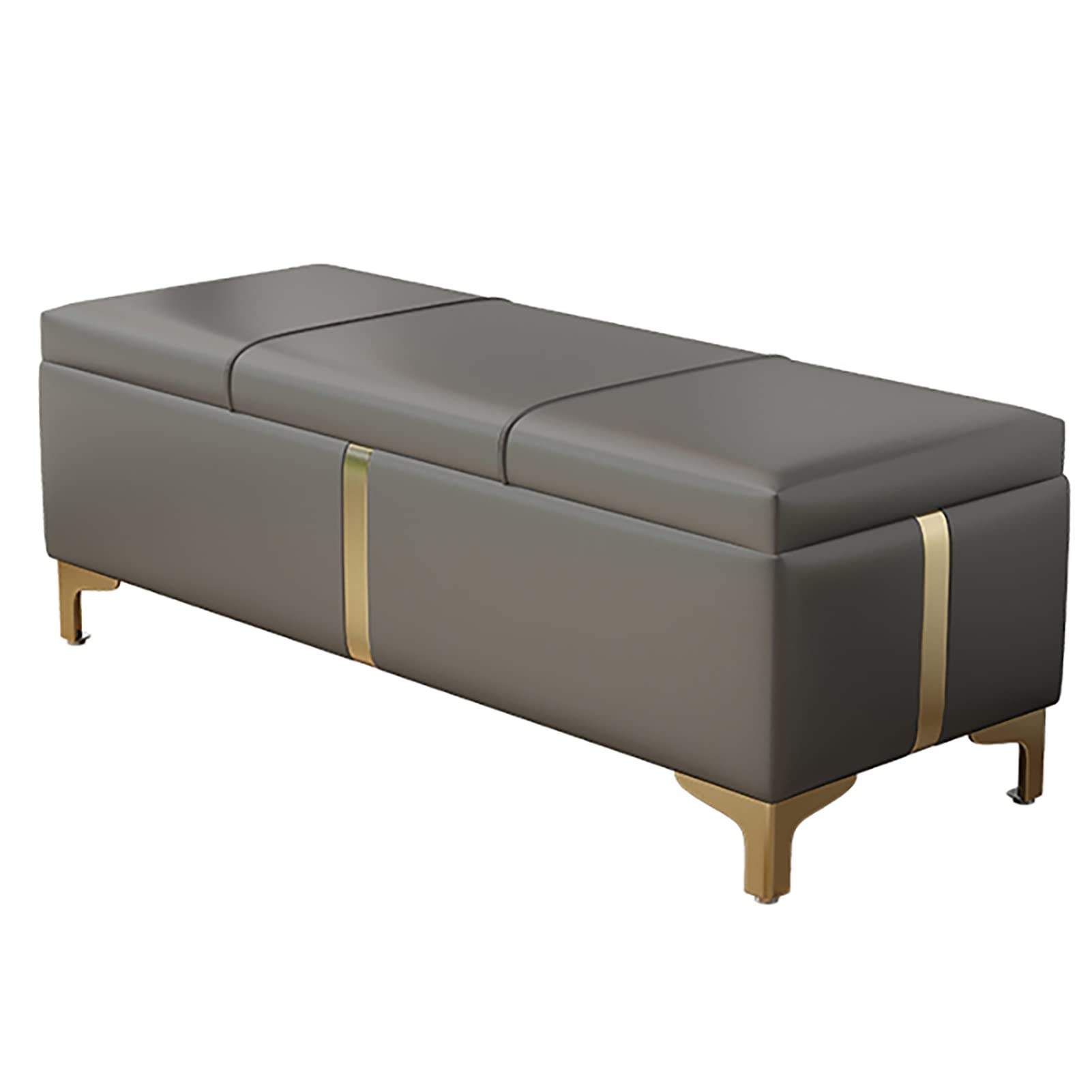 Tabouret de rangement rectangulaire gris coffre de salon et bout de lit double