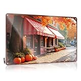 Photo Gallery cartello per porta della camera da letto, scena autunnale con zucche al di fuori di un accogliente bar, targa in latta divertente decorazione per la casa vintage segni metallici (20 x 30 cm) Photo Gallery cartello per porta della camera da letto, scena autunnale con zucche al di fuori di un accogliente bar, targa in latta divertente decorazione per la casa vintage segni metallici (20 x 30 cm)