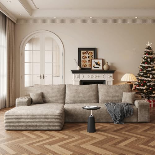Image of Boneless Couch, Modular Sectional Couches for Living Room, U-Shaped Cloud Couch Sofa with Deep Seat, Fluffy Corduroy Upholstered Corner Sofa