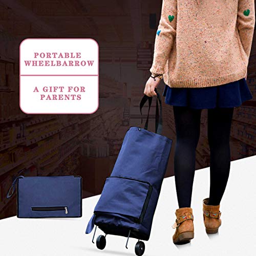 TAOYI Faltbarer Einkaufstrolley mit Rollen Leichte 2 in 1 Leichter Handwagen Einkaufswagen Tasche Wiederverwendbare Einkaufstasche (Marine, Länge (cm): 25 Breite (cm): 16 Höhe (cm): 4) – Bild 4