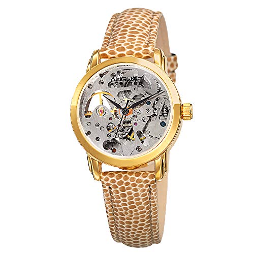 August Steiner Women's Skeleton Automatic Watch - Stainless Steel Face on Genuine Calfskin Leather Strap - AS8033