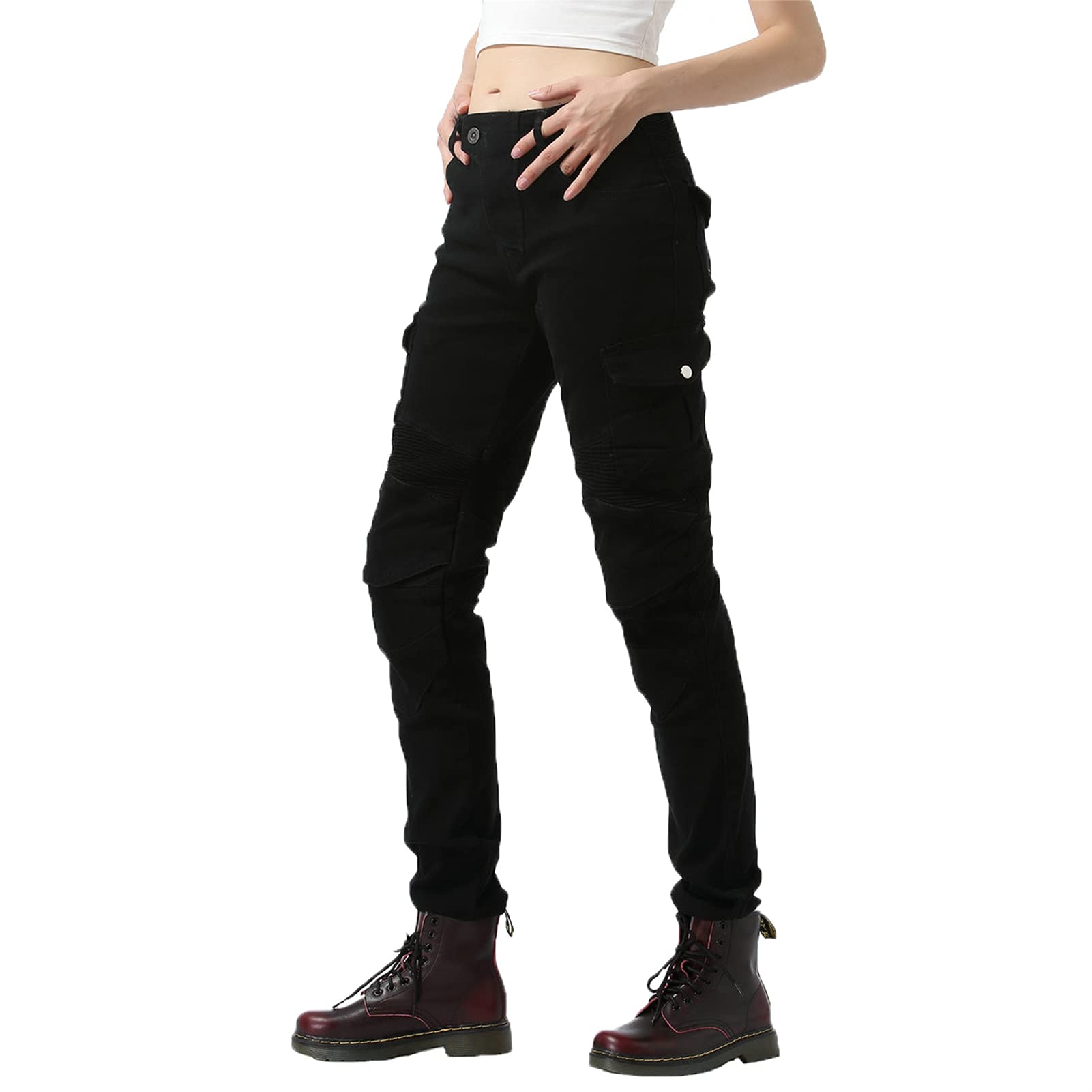 Donne Pantaloni Da Moto, Donna Pants Jeans Per Motociclismo Antivento Traspirante Resistenti Caduta/all'usura Con Rimovibile Ginocchiere E Armatura Protezioni (Nero,XS)