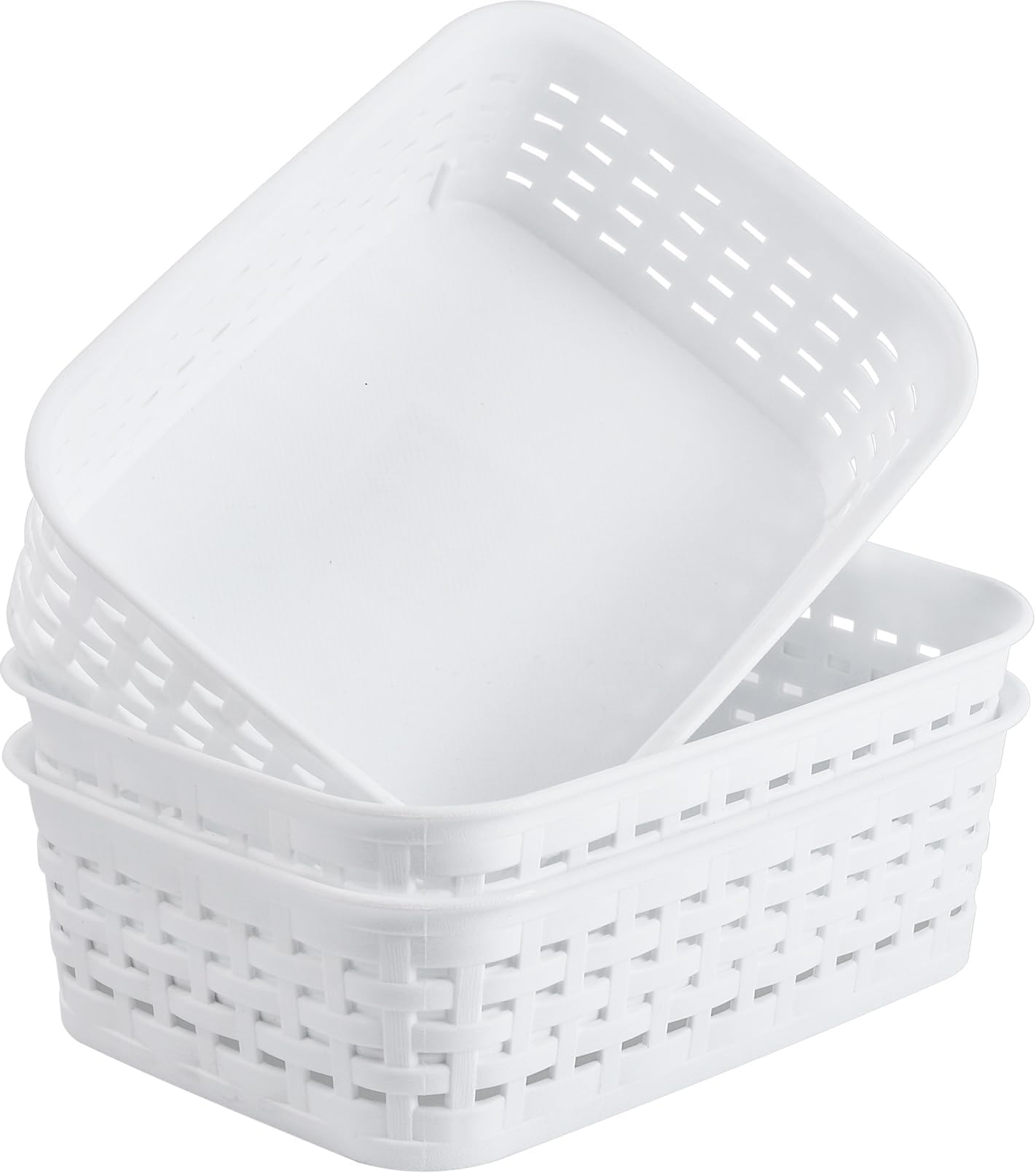 3 Pack Plastic Storage Baskets, White Organizer Bins for Cabinets, Plastic Bins for Organizing, Small Storage Baskets for Home, Shelves, Office, Closet